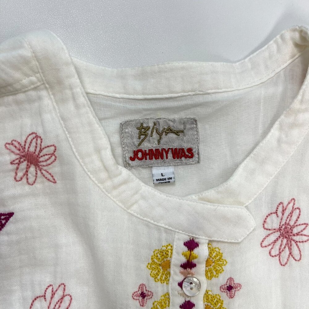 NWOT Johnny Was Women's Embroidered Linen Cotton Mini Dress White Size L Pocket - Picture 12 of 15